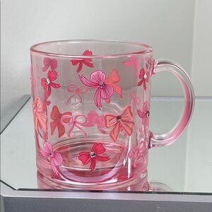 Homegoods Pink Coquette Bow 16 oz Glass Mug | Aesthetic | Sparkle Rhinestones